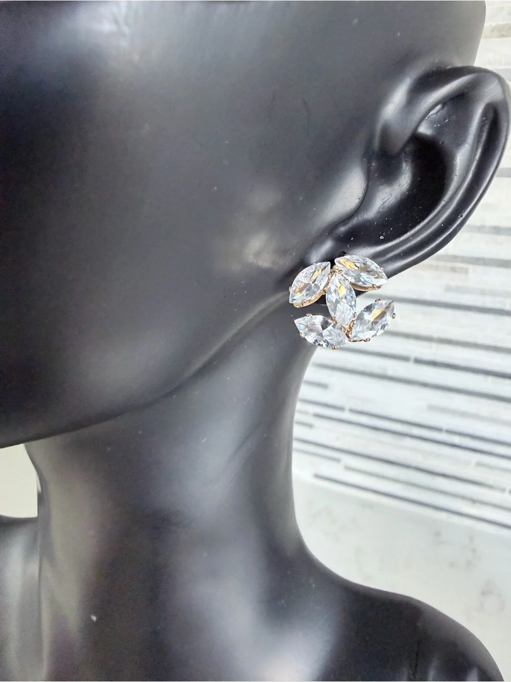 Chanel Gold-Setting Clear Marquise Crystal Cluster Earrings - Women Jewelry